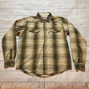 Columbia Sportswear Flannel Plaid Long Sleeve Shirt Tan and Brown Men's Size M